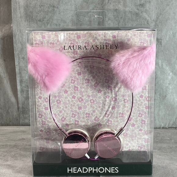 LAURA ASHLEY Pink Faux-Fur Over The Ear Stereo Cat-Ear Headphones SZ OS - Picture 1 of 7